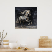Elegant Abstract Grijs met Goud Barok Paard Poster (Keuken)