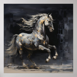 Elegant Abstract Grijs met Goud Barok Paard Poster