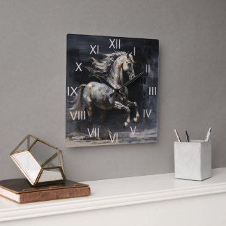 Elegant Abstract Grijs met Goud Barok Paard Vierkante Klok