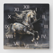 Elegant Abstract Grijs met Goud Barok Paard Vierkante Klok (Voorkant)