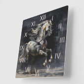 Elegant Abstract Grijs met Goud Barok Paard Vierkante Klok (Hoek)