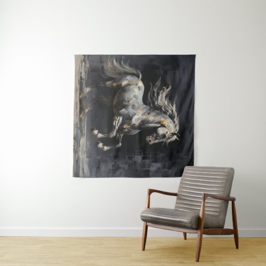 Elegant Abstract Grijs met Goud Barok Paard Wandkleed (In Situ (horizontaal))