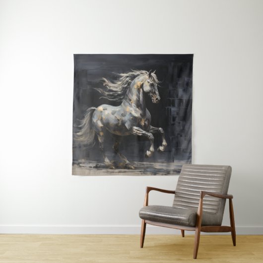 Elegant Abstract Grijs met Goud Barok Paard Wandkleed (In situ)