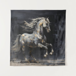 Elegant Abstract Grijs met Goud Barok Paard Wandkleed