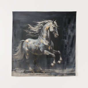 Elegant Abstract Grijs met Goud Barok Paard Wandkleed