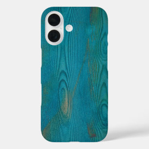 Elegant Abstract Hout Textuur Blauwgroen blauw iPhone 16 Hoesje