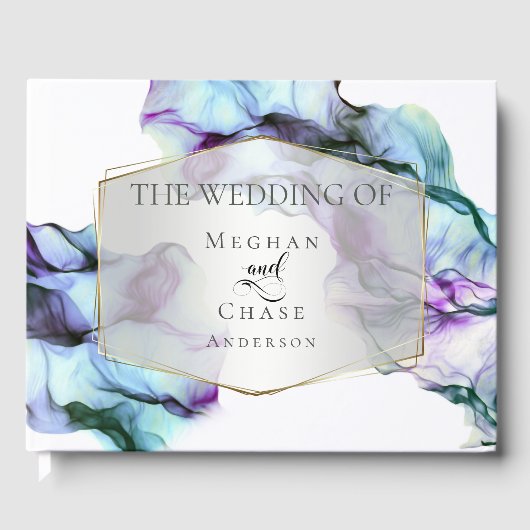 Elegant Abstract Indigo Blauwgroen Inkt Swirls Gastenboek (Voorkant)