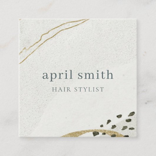 Elegant Abstract Ivoor Black Gold QR-code Vierkante Visitekaartje (Voorkant)