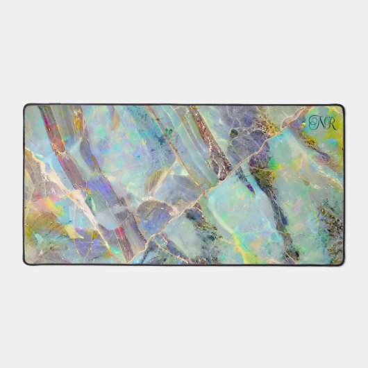 Elegant Abstract Kleurrijk Marmer Opal Monogrammed Bureaumat (Voorkant)