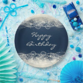 Elegant Abstract Lace en Pearls Happy Birthday Papieren Bordje (Feest)