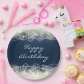 Elegant Abstract Lace en Pearls Happy Birthday Papieren Bordje (Feest)