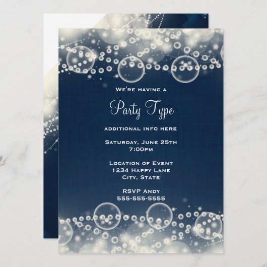 Elegant Abstract Lace en Pearls Party Kaart (Voorkant / Achterkant)