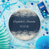 Elegant Abstract Lace en Pearls Wedding Papieren Bordje (Feest)