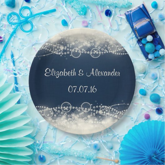 Elegant Abstract Lace en Pearls Wedding Papieren Bordje (Feest)