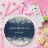 Elegant Abstract Lace en Pearls Wedding Papieren Bordje (Feest)