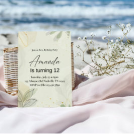 Elegant Abstract Leaves Girl Birthday Party Kaart