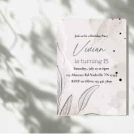 Elegant Abstract Leaves Girl Birthday Party Kaart