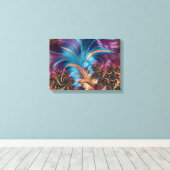 Elegant Abstract Lila Turquoise Plume Feathers Canvas Afdruk (Insitu (Houten vloer))