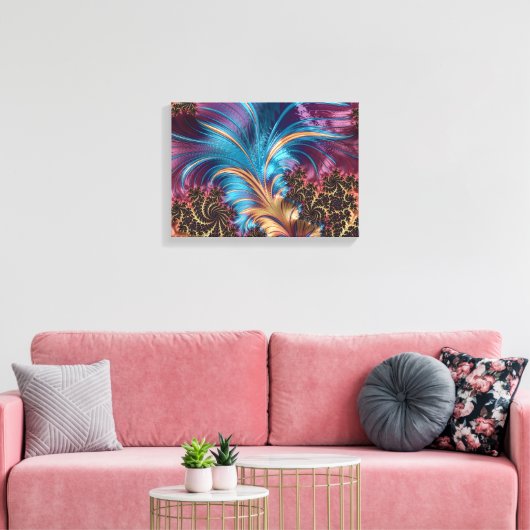 Elegant Abstract Lila Turquoise Plume Feathers Canvas Afdruk (Insitu (Woonkamer))