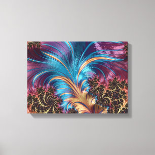 Elegant Abstract Lila Turquoise Plume Feathers Canvas Afdruk