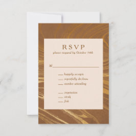 Elegant Abstract marmer Swirl Golden Brown Wedding RSVP Kaartje