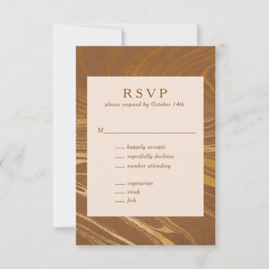 Elegant Abstract marmer Swirl Golden Brown Wedding RSVP Kaartje (Voorkant)