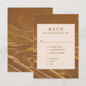 Elegant Abstract marmer Swirl Golden Brown Wedding RSVP Kaartje (Voorkant / Achterkant)