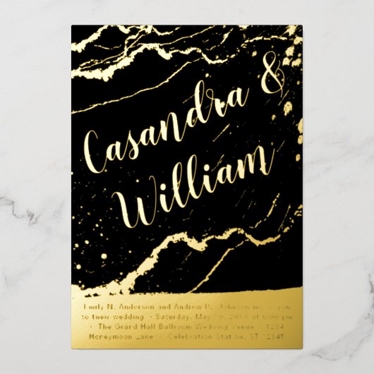 Elegant Abstract marmer Veining Gold Wedding for Folie Uitnodiging (Voorkant)