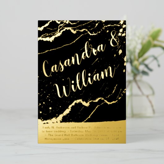 Elegant Abstract marmer Veining Gold Wedding for Folie Uitnodiging (Staand Voorkant)