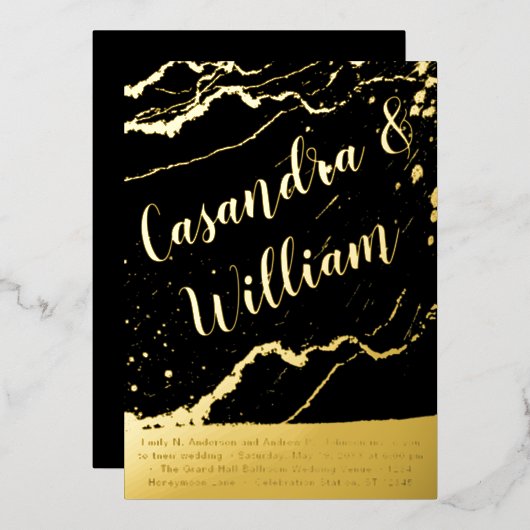 Elegant Abstract marmer Veining Gold Wedding for Folie Uitnodiging (Voorkant / Achterkant)