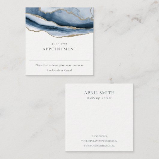 Elegant Abstract Navy Blue Agate Gold Benoeming Vierkante Visitekaartje (Voorkant / Achterkant)