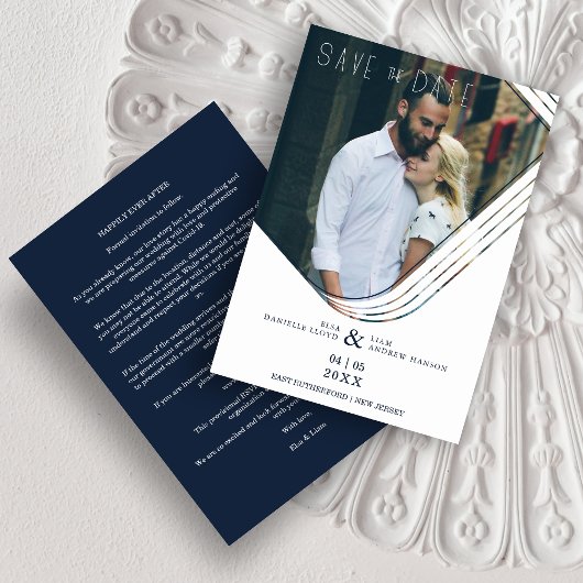 Elegant Abstract Navy Photo Sophisticated Wedding Save The Date