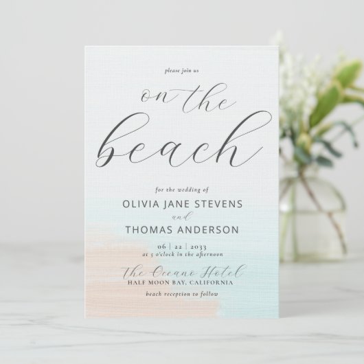 Elegant Abstract Ocean Beach All in One Wedding Kaart (Staand voorkant)
