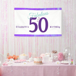 Elegant Abstract Paars Blauwgroen 50e verjaardag Spandoek