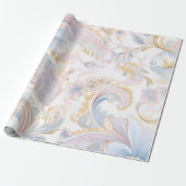 Elegant Abstract pastel paisley goud roze blauw Cadeaupapier (Uitgerold)
