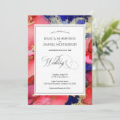 Elegant Abstract Rode Gold Paarse bruiloft Kaart (Staand voorkant)