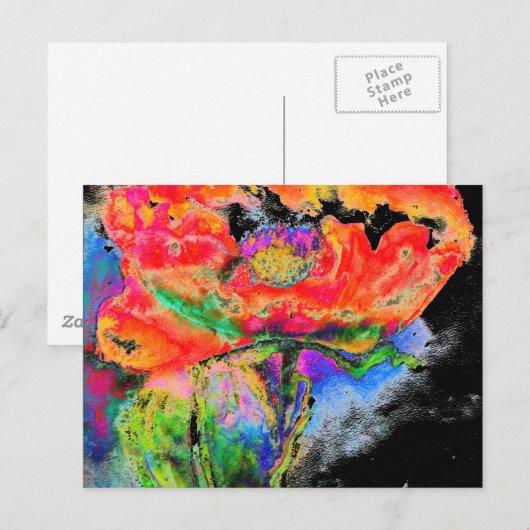 Elegant abstract rood bloemige waterverf zwart briefkaart (Voorkant / Achterkant)