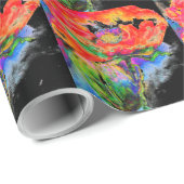 Elegant abstract rood bloemige waterverf zwart cadeaupapier (Rol Hoek)