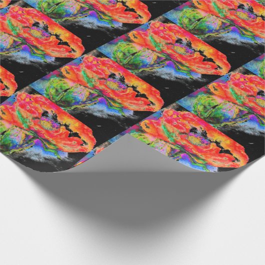 Elegant abstract rood bloemige waterverf zwart cadeaupapier (Hoek)