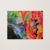 Elegant abstract rood bloemige waterverf zwart legpuzzel (Horizontaal)