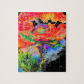 Elegant abstract rood bloemige waterverf zwart legpuzzel (Verticaal)