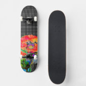 Elegant abstract rood bloemige waterverf zwart persoonlijk skateboard (Voorkant)