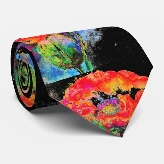 Elegant abstract rood bloemige waterverf zwart stropdas (Opgerold)