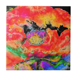 Elegant abstract rood bloemige waterverf zwart tegeltje