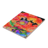 Elegant abstract rood bloemige waterverf zwart tegeltje (Zijkant)