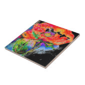 Elegant abstract rood bloemige waterverf zwart tegeltje (Zijkant)