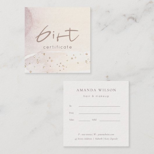 Elegant Abstract Roos Gold Paars Cadeaubon Vierkante Visitekaartje (Voorkant / Achterkant)