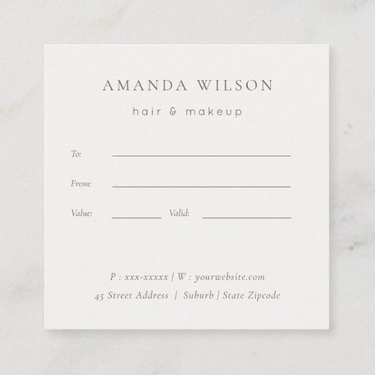 Elegant Abstract Roos Gold Paars Cadeaubon Vierkante Visitekaartje (Achterkant)