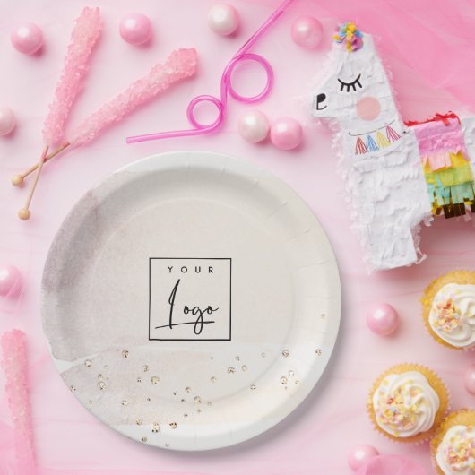 Elegant Abstract Roos Gold Paarse Waterverf Logo Papieren Bordje (Feest)