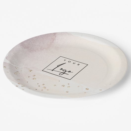 Elegant Abstract Roos Gold Paarse Waterverf Logo Papieren Bordje (Gekanteld)